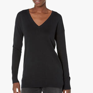 V Neck Basic Tunic Sweater Black XL